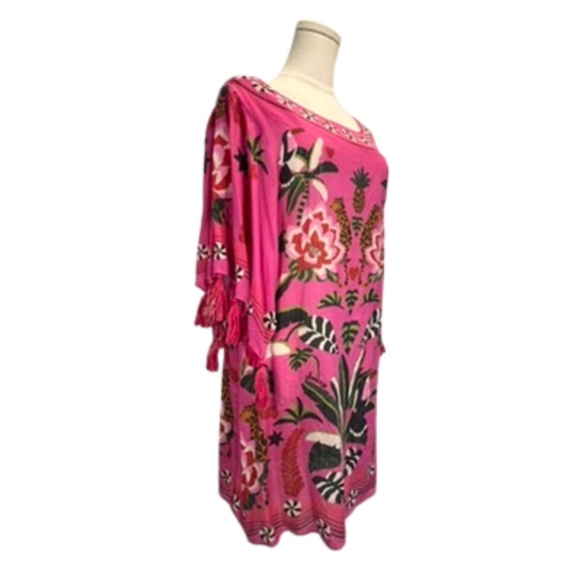 FARM Rio Anthropologie Pink Leopard Forest Beach Cover-Up Dress Kaftan (S) - Picture 12 of 13